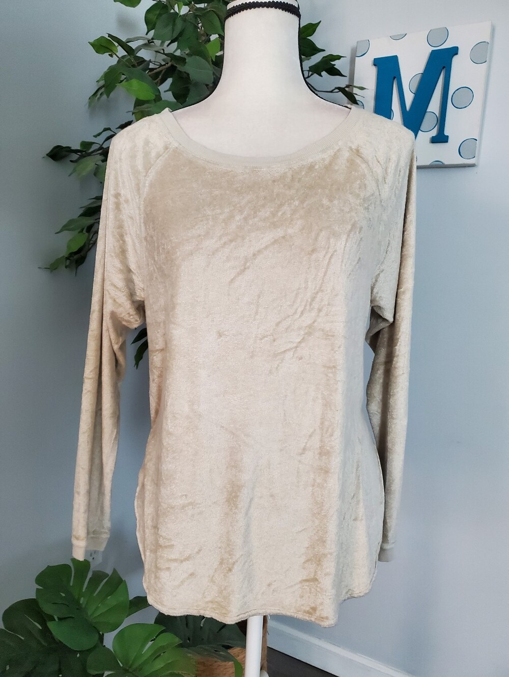 HARD TAIL FOREVER Rounded Hem Side Slits Velour Pullover S